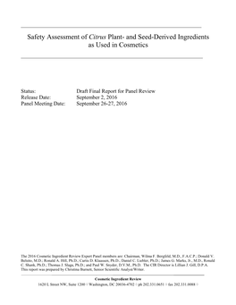 Safety Assessment of Citrus Plant- and Seed-Derived Ingredients As Used in Cosmetics