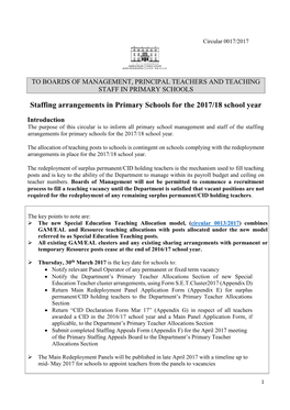 Staffing Arrangements in Primary Schools for the 2017/18 School Year