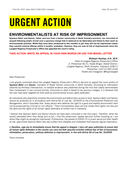 Environmentalists at Risk of Imprisonment: Syamsul Bahri And