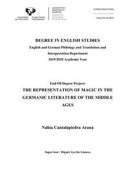 Degree in English Studies the Representation of Magic In