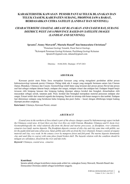 Karakteristik Kawasan Pesisir Pantai Teluk Blanakan Dan Teluk Ciasem, Kabupaten Subang, Propinsi Jawa Barat, Berdasarkan Citra Satelit (Landsat Dan Sentinel)