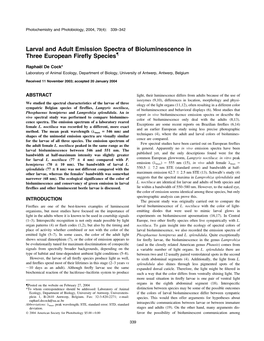 Larval and Adult Emission Spectra of Bioluminescence in Three European Fireﬂy Species{