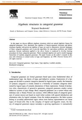 Algebraic Structures in Categorial Grammar