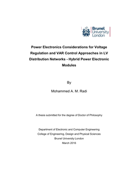 Power Electronics Considerations for Voltage Regulation and VAR Control Approaches in LV Distribution Networks - Hybrid Power Electronic Modules