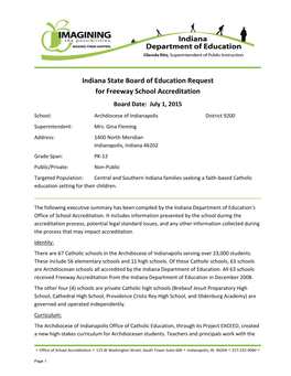 Indiana State Board of Education Request for Freeway School