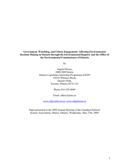 Affecting Environmental Decision Making in Ontario Through the Environmental Registry and the Office of the Environmental Commissioner of Ontario