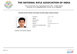 The National Rifle Assosiation India 51-B, Institutional Area, Tughlakabad New Delhi- 110062 Individual-Medal Tally Angadvir Singh Bajwa