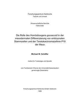 Goosecoid in Der Mesodermalen Differenzierung Von Embryonalen Stammzellen Und Der Teratokarzinomazellinie P19 Der Maus