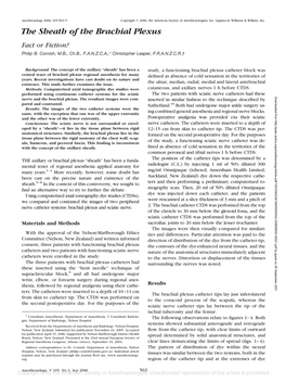 The Sheath of the Brachial Plexus Fact Or Fiction? Philip B