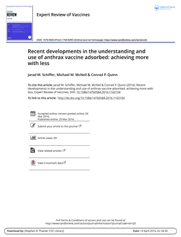 Recent Developments in the Understanding and Use of Anthrax Vaccine Adsorbed: Achieving More with Less