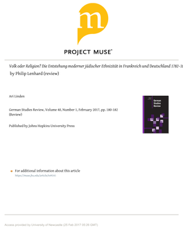 Volk Oder Religion? Die Entstehung Moderner Jüdischer Ethnizität in Frankreich Und Deutschland 1782–1848 by Philip Lenhard (Review)