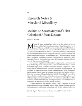 Mathias De Sousa: Maryland's First Colonist of African Descent