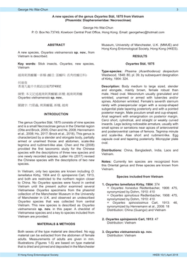 George Ho Wai-Chun a New Species of the Genus Oxyartes Stål, 1875