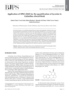 Application of HPLC-DAD for the Quantification of Lycorine in Galanthus Elwesii Hook