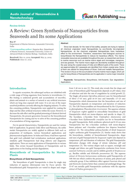 Green Synthesis of Nanoparticles from Seaweeds and Its Some Applications