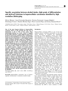 Specific Association Between Alcohol Intake, High Grade of Di€Erentiation