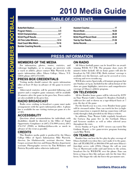 2010 Media Guide TABLE of CONTENTS