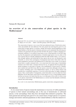 An Overview of in Situ Conservation of Plant Species in the Mediterranean*