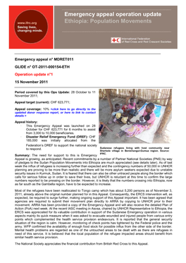 Emergency Appeal Operation Update Ethiopia: Population Movements