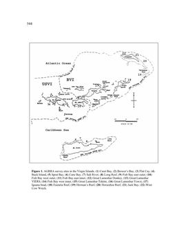 Figure 1. AGRRA Survey Sites in the Virgin Islands. (1) Caret