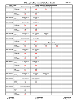 2008 Legislative General Election Results Page 1 of 9