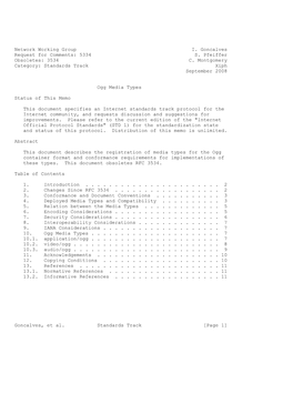 Network Working Group I. Goncalves Request for Comments: 5334 S. Pfeiffer Obsoletes: 3534 C. Montgomery Category: Standards Track Xiph September 2008