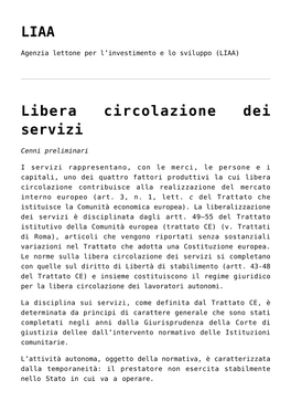 LIAA,Libera Circolazione Dei Servizi