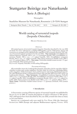 Stuttgarter Beiträge Zur Naturkunde Serie a (Biologie)
