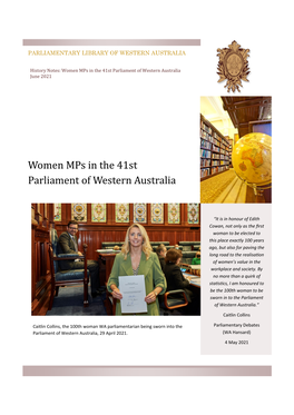 Women Mps in the 41St Parliament of Western Australia June 2021