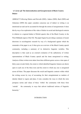 Indexicalization and Enregisterment of Black Country Dialect