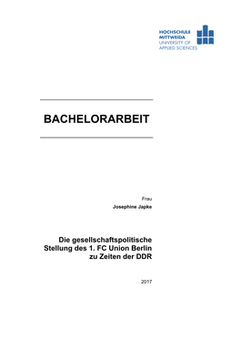 Die Gesellschaftspolitische Stellung Des 1. FC Union Berlin Zu Zeiten Der DDR