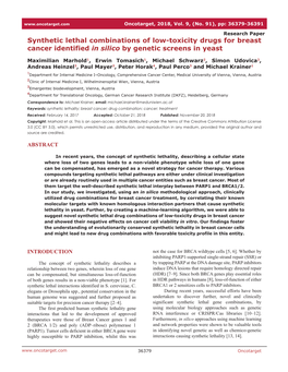 Synthetic Lethal Combinations of Low-Toxicity Drugs for Breast Cancer Identified in Silico by Genetic Screens in Yeast