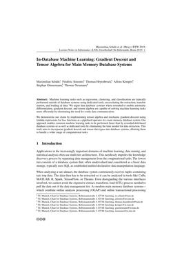 In-Database Machine Learning: Gradient Descent and Tensor Algebra for Main Memory Database Systems
