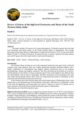 Review of Lichens of the High Level Ferricretes and Mesas of the North Western Ghats, India