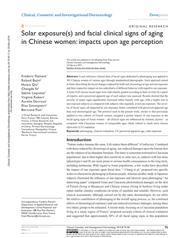 Solar Exposure(S) and Facial Clinical Signs of Aging in Chinese Women: Impacts Upon Age Perception