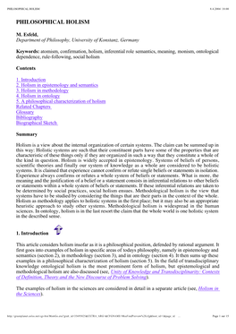 Philosophical Holism 8.4.2004 18:00