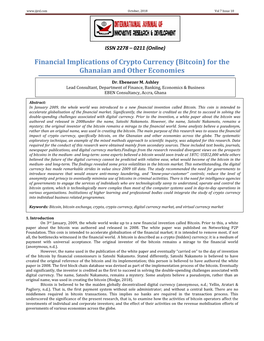 Financial Implications of Crypto Currency (Bitcoin) for the Ghanaian and Other Economies