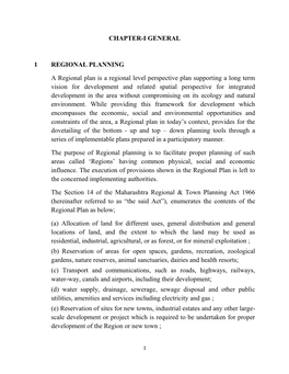 CHAPTER-I GENERAL 1 REGIONAL PLANNING a Regional Plan Is a Regional Level Perspective Plan Supporting a Long Term Vision For