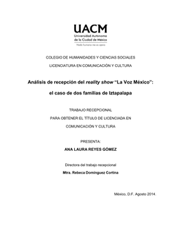 Análisis De Recepción Del Reality Show “La Voz México”