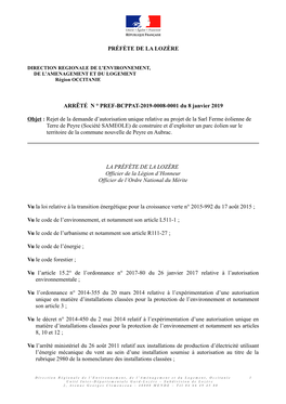 ARRÊTÉ N ° PREF-BCPPAT-2019-0008-0001 Du 8 Janvier 2019