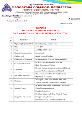 Report of the International Webinar on "Fact and Fiction- Myths and Truths About Covid-19"