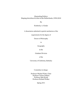 Channeling Politics: Shaping Shorelines & Cities in the Netherlands, 1990‐2010