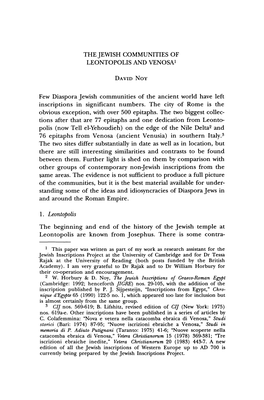 THE JEWISH COMMUNITIES of LEONTOPOLIS and VENOSAI Few