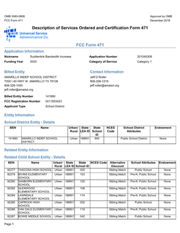 Description of Services Ordered and Certification Form 471 FCC Form