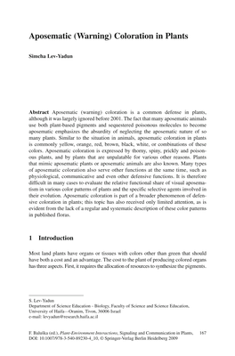 Aposematic (Warning) Coloration in Plants