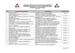 REGIONAL REPORT on the APPROVED/CONCURRED CONSTRUCTION SAFETY & HEALTH PROGRAM (CSHP) DOLE-National Capital Region