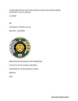 A Descrption of Love Meaning in Selected Songs from Westlife’S Love Album