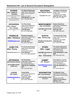 Attachment #4 - List of General Circulation Newspapers