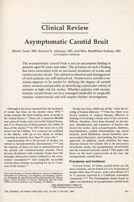 Clinical Review Asymptomatic Carotid Bruit