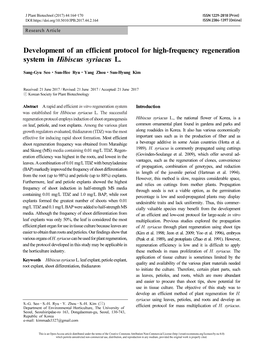 Development of an Efficient Protocol for High-Frequency Regeneration System in Hibiscus Syriacus L